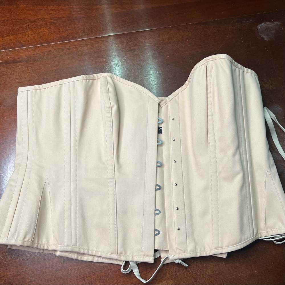 Corset story Beige cotton overbust waist training corset size 44"